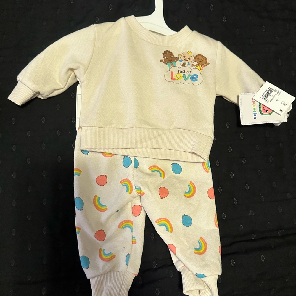 Cream Baby Outfit with Rainbow and Polka Dot Design